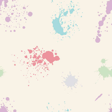 Vector colorful seamless pattern with ink splash, blot and brush stroke spot spray smudge, spatter, splatter, drip, drop, ink smudge smears Grunge textured elements design background, pastel colorsのイラスト素材