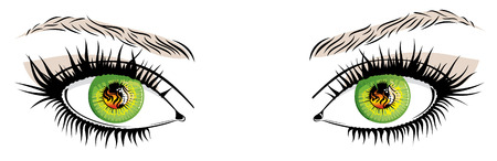 women green eyes looking on the fireのイラスト素材