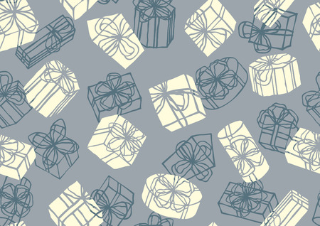 yellow gifts seamless pattern with grey backgroundのイラスト素材