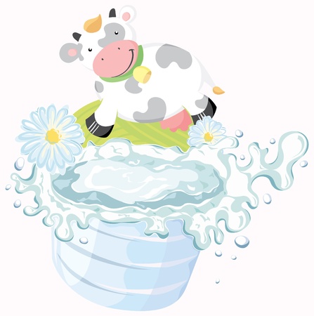 glass of milk and funny cow. のイラスト素材
