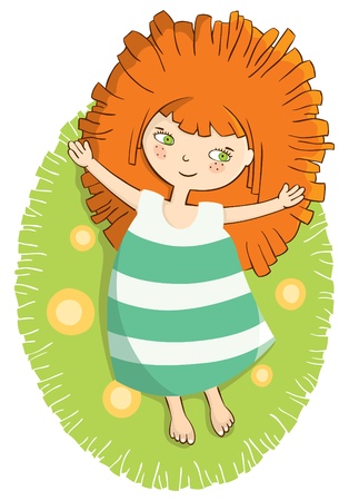 happy sunny girl on the green backgroundのイラスト素材