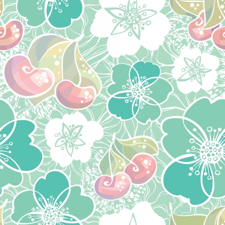 cherry in pastel colors.  seamless patternのイラスト素材