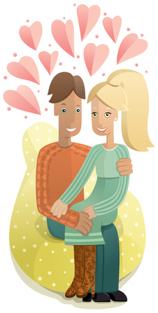Beautiful happy couple in love. Vector, illustration.のイラスト素材