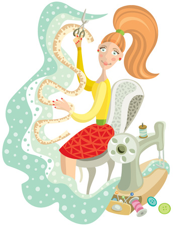 cute woman seamstress at her favorite workのイラスト素材