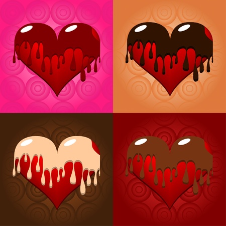 A set of red hearts, covered with cream and chocolate.のイラスト素材