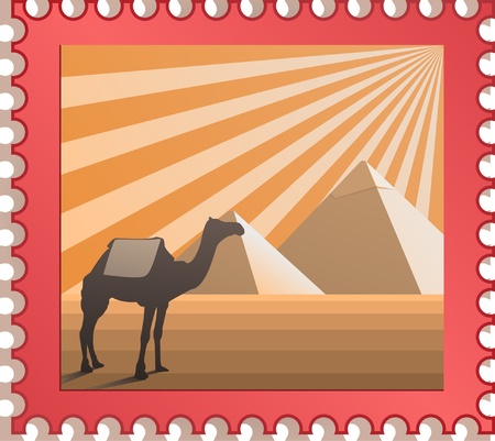 postmark with pyramids of Egypt and camelのイラスト素材