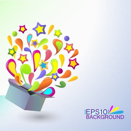 Background with colorful shapes flying out from a boxのイラスト素材
