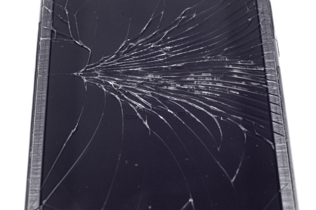 Cracked Touch Screen Phone, white background, textureの写真素材