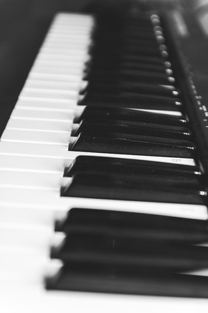 Black and white piano keys, side view. The concept of music.の写真素材