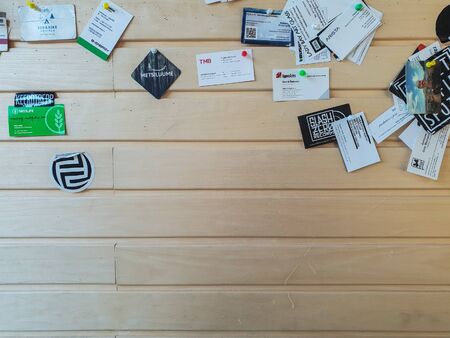TALLINN, ESTONIA - MAY 2018 - A large number of business cards aのeditorial素材