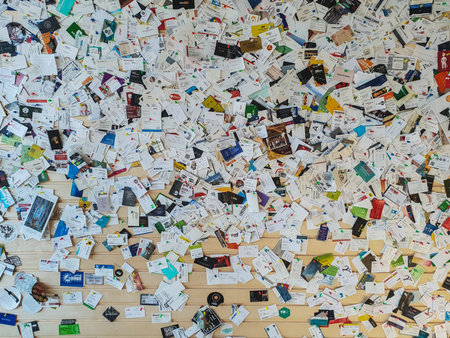 TALLINN, ESTONIA - MAY 2018 - A large number of business cards aのeditorial素材