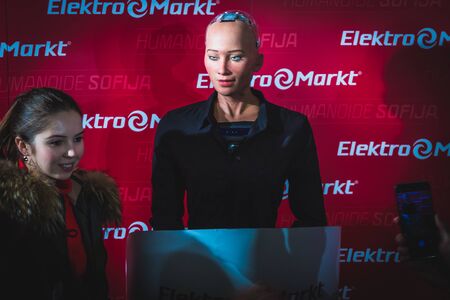 Vilnius, Lithuania - December 19, 2017: Sophia humanoid robot spのeditorial素材