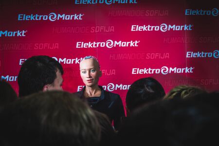 Vilnius, Lithuania - December 19, 2017: Sophia humanoid robot spのeditorial素材