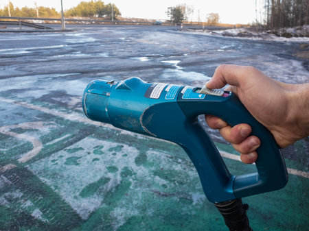 EV Electric car charginger, mans haの写真素材