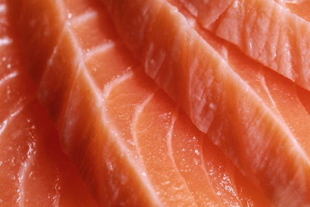 Fresh Salmon sashimi full frame macro close up