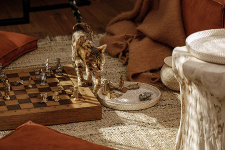 Ancient metal Roman Chess Set with silver and gold plated pieces on solid oak wood Board. Concept image for business strategy, competition, relaxation, recreation and mental agility.の写真素材