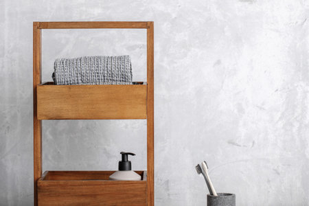 Organic waffle linen towels, bamboo toothbrushes, bathroom zero waste accessories in grey shades in...