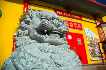 A colorful Buddhist temple in a north American city.の写真素材