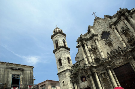 Detail of famous cathedral in old Havana.の写真素材