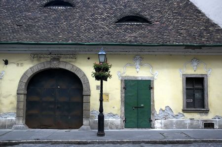 An ancient building in the Hungarian - Budapest Castle, located in Hungary.の写真素材