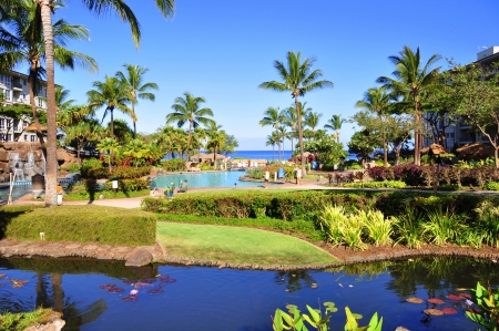 View of luxury hotel, Kaanapali, Maui, Hawaii のeditorial素材