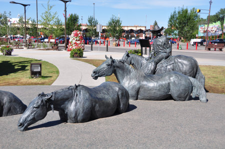  By the Banks of the Bow  on August 1, 2012 in Calgary, Alberta at the Stampede  The sculpture is one of the largest installations in North America and includes 15 horses  it was created by artists Bob Spaith and Rich Roenischのeditorial素材