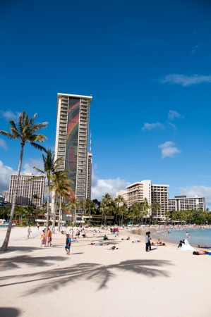 The Rainbow Tower at the Hawaiian Hilton Village on Waikiki beach. Most popular with families.のeditorial素材
