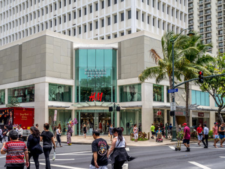 Entrance to the Waikiki Business Plaza on Kalakaua Avenue on April 25, 2014 in Waikiki, Hawaii ...