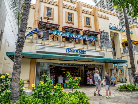 CoCo Cove gift shop and fast food location on Kalakaua Avenue in Waikiki on April 25, 2014  CoCo Cove is a popular location for tourists in Waikiki looking for gifts  のeditorial素材