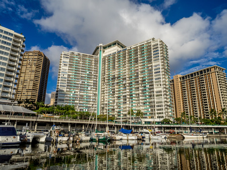 The Ilikai Hotel and Condo community in Waikiki on April 23, 2014  The Ilikai Hotel is on Waikiki beach and is very popular with tourists and condo renters  のeditorial素材