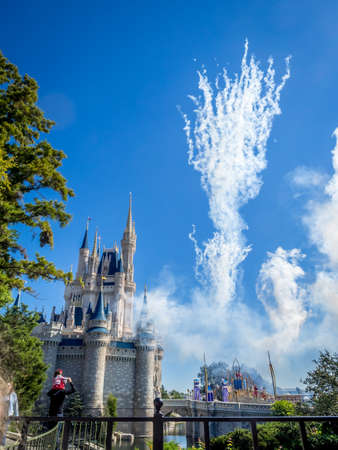 Cinderella Castle in the day in Orlando, Florida. Magic Kingdom is the most visited theme parkのeditorial素材