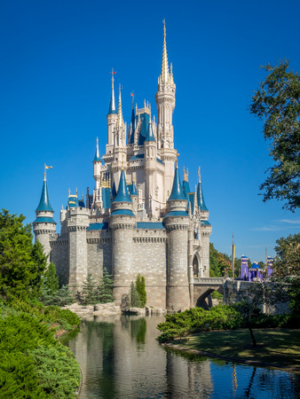 Cinderella Castle in the day in Orlando, Florida. Magic Kingdom is the most visited theme parkのeditorial素材
