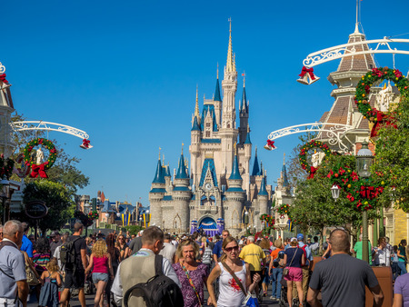 Cinderella Castle in the day in Orlando, Florida. Magic Kingdom is the most visited theme parkのeditorial素材