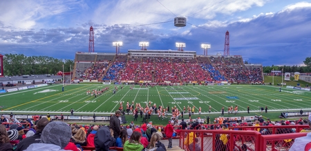 Panorama of a preseason crowd at a Calgary Stampeders football game in Calgaryのeditorial素材