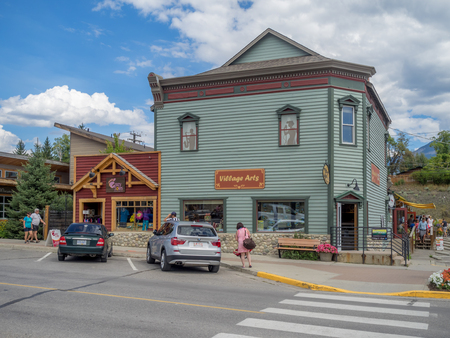 INVEMERE, BRITISH COLUMBIA, CANADA - AUG 8: Main street in the town of Invemere on August 8, 2015 in the Canadian Rockies. Invemere is located in BC on lake Windemere and is a popular destination.のeditorial素材