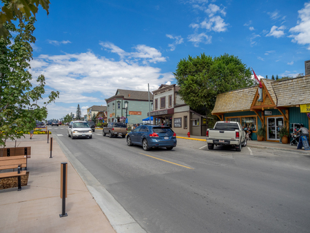 INVEMERE, BRITISH COLUMBIA, CANADA - AUG 8: Main street in the town of Invemere on August 8, 2015 in the Canadian Rockies. Invemere is located in BC on lake Windemere and is a popular destination.のeditorial素材
