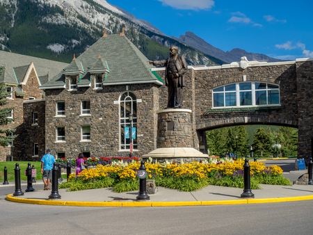 BANFF, CANADA - AUG 9, 2015: The Banff Springs Hotel on August 9, 2015 in the Canadian Rockies. The Banff Springs Hotel was built during the 19th century in Scottish Baronial style.のeditorial素材