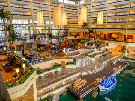 PALM DESERT, CA - NOV 19: View of the Pools at the JW Marriott Desert Springs Resort  Spa on November 19, 2015 in Palm Desert, California. The Marriott is popular golf and convention destination.のeditorial素材