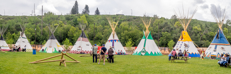 CALGARY, CANADA - JULY 9: View of Tipis in the Indian Village at the Calgary Stampede on July 9, 2016 in Calgary, Alberta. The Indian Village represents First Nations people at the Calgary Stampede.のeditorial素材