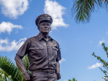 OAHU, HI - AUG 5, 2016: Stature of Admiral Nimitz at the USS Missouri on August 5, 2016 in Pearl Harbor, USA. He played a major role in World War II as Commander in Chief, United States Pacific Fleetのeditorial素材