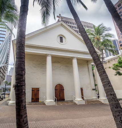 HONOLULU, HI - AUG 6: The Cathedral Basilica of Our Lady of Peace on August 6, 2016 in Honolulu. It is the Mother Church of the Diocese of Honolulu and houses the cathedra of the Bishop of Honolulu.のeditorial素材