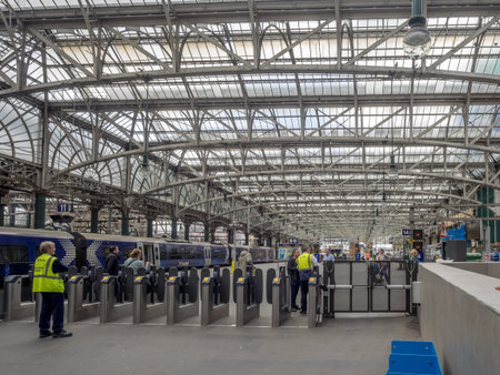 GLASGOW, SCOTLAND - JULY 20: Inside Central Station with unidentified people on July 20, 2017 in...