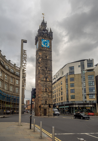 GLASGOW, SCOTLAND - JULY 21: Merchant City with the Tolbooth Steeple on July 21, 2017 in Glasgow, Scotland. Merchant City was the historic trading centre of Glasgow.のeditorial素材