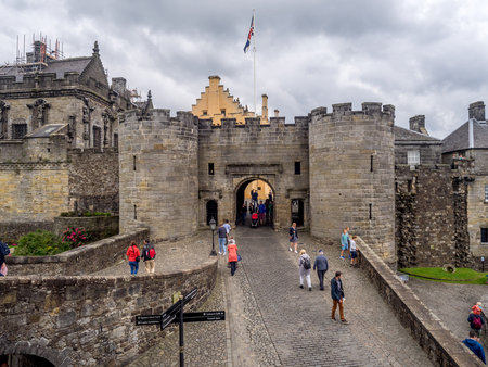 STIRLING, SCOTLAND: JULY 23: Exterior walls and fortifications at Stirling Castle on July 23, 2017 at Stirling, Scotland. Stirling Castle is one of the most famous castles in Scotland.のeditorial素材