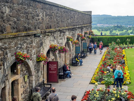 STIRLING, SCOTLAND: JULY 23: Exterior walls and fortifications at Stirling Castle on July 23, 2017 at Stirling, Scotland. Stirling Castle is one of the most famous castles in Scotland.のeditorial素材