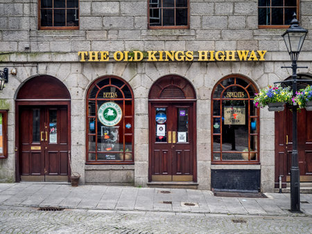 ABERDEEN, SCOTLAND: JULY 23: Exterior facade of the Old Kings Highway pub in the evening on July 23, 2017 in Aberdeen, Scotland. The Old Kings Highway is a popular Aberdeen watering hole.のeditorial素材