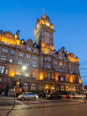 EDINBURGH, SCOTLAND - JULY 27: The landmark Balmoral Hotel on Princes Street on July 27, 2017 in Edinburgh, Scotland. The Balmoral is one of the most prestigious hotels in Edinburgh.のeditorial素材