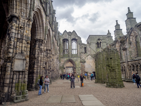 EDINBURGH, SCOTLAND - JULY 28: Ruins of Holyrood Abbey on July 28, 2017 in Edinburgh, Scotland. Holyrood Palace is the official residence of the Monarch of the United Kingdom in Edinburgh, Scotland.のeditorial素材