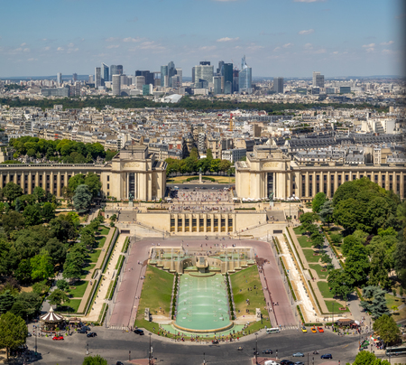 Aerial view from Eiffel tower with Trocadero place and La Defense financial district.のeditorial素材