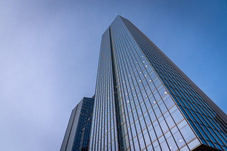 Looking up at office towers in Calgary's downtown core.